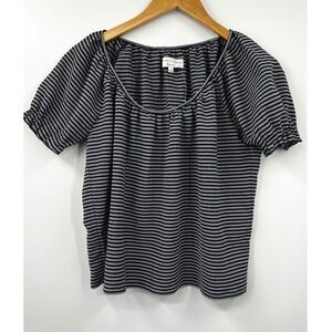 Madewell Texture & Thread Striped Puff Sleeve Square Neck Top Women's Size Small